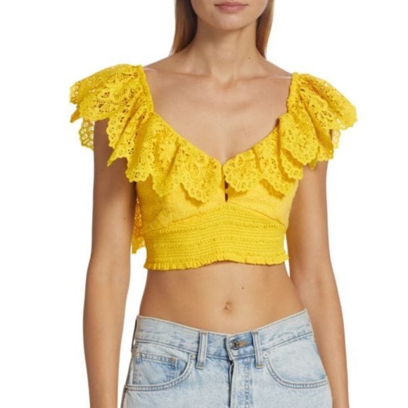 Alice + Olivia Bleeker Ruffled Lace Crop Top - Picture 3 of 9